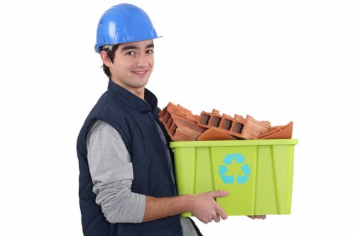 Construction site with waste materials being cleared